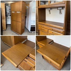 【超美品‼️】定価30万♪ 高級 浜本工芸 95cm幅キッチンボード 食器棚 収納家具 ナラ材 ダークオーク色♪