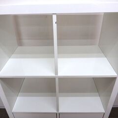 新札幌◆IKEA/イケア KALLAX/カラックス シェルフユニット ホワイト系 扉付き◆幅765mm×奥行390mm×高さ1465mm No.3243の画像