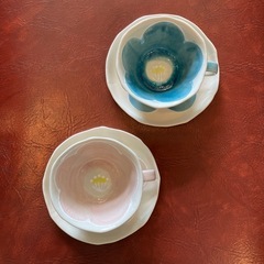 花柄　陶器 ペアセット カップ ティーカップ 湯呑み