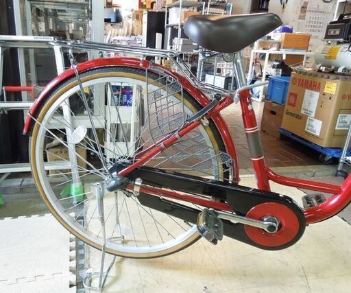 26インチ カゴ付き シティサイクル 赤系 カギ付き ママチャリ 自転車