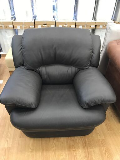 ★ジモティ割あり★ Leatherworld 1人掛けソファ ブラック H89×W102×D88 クリーニング済み KJ8993