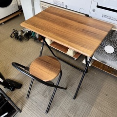 【超美品‼️】便利♪ 折りたたみ式 デスク＆チェア セット 折りたたみテーブル パソコンデスク ヴィンテージ調ブラウン♪の画像