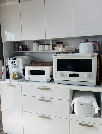 【美品】ニトリ キッチンボード白 ニトリ ミドルキッチンボード 幅881×高1008×奥行505mm 鏡面白天板 一口