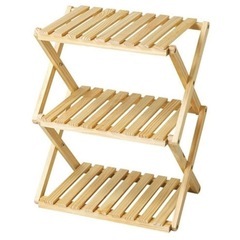 【超美品‼️】便利♪ 折りたたみ式 3段木製ラック 多目的棚 収...
