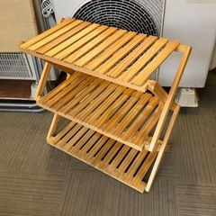 【超美品‼️】便利♪ 折りたたみ式 3段木製ラック 多目的棚 収納家具 ナチュラルブラウン♪の画像