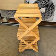 【超美品‼️】便利♪ 折りたたみ式 3段木製ラック 多目的棚 収納家具 ナチュラルブラウン♪の画像