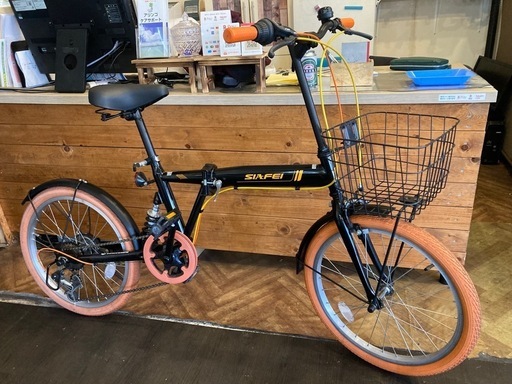 【チェーン新品！】サスペンション付き　20インチ折りたたみ自転車　オレンジ×ブラック