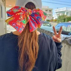 沖縄デザインのバックリボンキャップの画像
