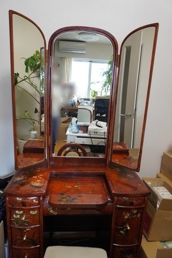 ドレッサー　化粧台　和風花柄ミラー付き