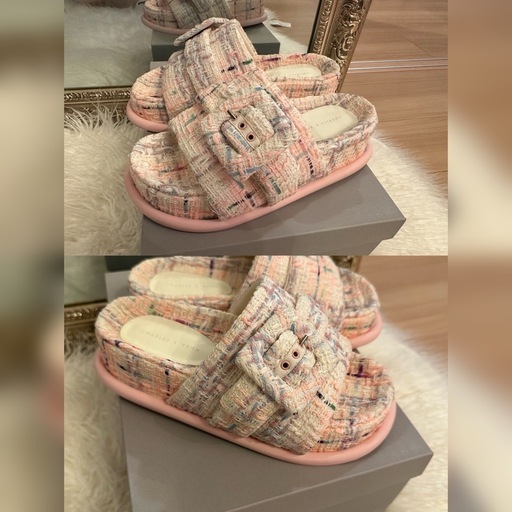 CHARLES & KEITH ウーブンバックルスライドサンダル