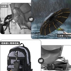 紳士折りたたみ傘 折り畳み傘 超大12本骨 日傘 ワンタッチ 自動開閉 黒の画像