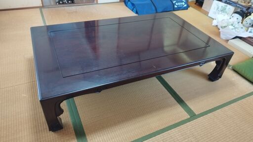 高級和家具 縞黒檀座卓 食卓机 唐木 リビング ダイニング