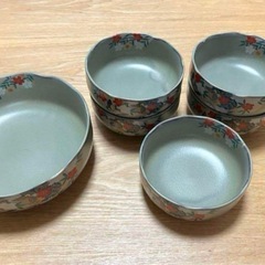 一色窯 中鉢 大鉢 色絵 花柄 陶器 煮物椀　6枚セットの画像
