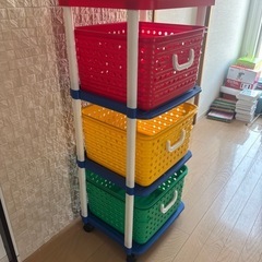 キッズ収納 おもちゃ収納ラック バスケットラック3段 キャスター付きの画像