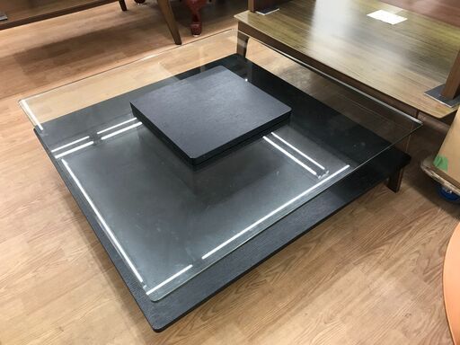 ★ジモティ割あり★  ガラスローテーブル ブラック H33×W100×D100 クリーニング済み KJ9011