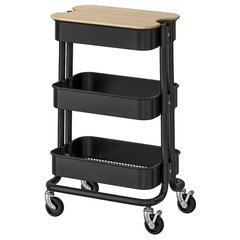 IKEA ワゴン　木製蓋付き　ブラック