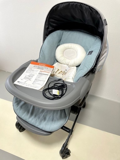 【中古品】COMBI コンビ 電動ハイローチェア ホワイトレーベル ネムリラ AUTO SWING BEDi Long シェル EG ミンティーブルー /部屋の明かりを遮るスリープシェル搭載/ ベビーラック/ベビーチェア/お食事用いす\n