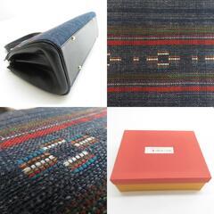 和装バッグ 優佳良織 ウール 北海道伝統美術工芸村 藍色ｘ紫色ｘ赤色 ハンドバッグ ショール セット 箱付き 日本製 未使用品 【キモノオフ野々市若松店】の画像