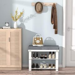 訳アリ、展示品！シューズボックス 竹製 シューズラック 3段 玄関ベンチ 幅70　ホワイトの画像