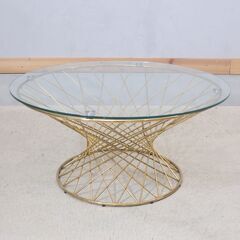 美品 フランフラン スピン コーヒーテーブル / ガラス × ゴールド Francfranc フランフラン スピン コーヒーテーブル / ガラス