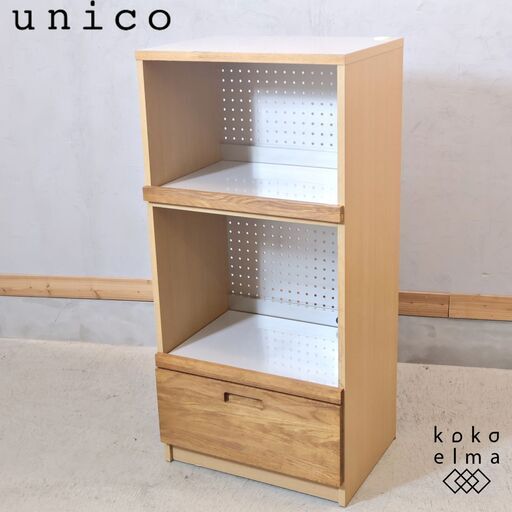 人気のunico(ウニコ)よりHUTTE(ヒュッテ)シリーズ のレンジスタンドです！収納力もあり、オーク材のナチュラルな雰囲気は北欧テイストのインテリアのアクセントになるコンパクトなキッチンボード♪