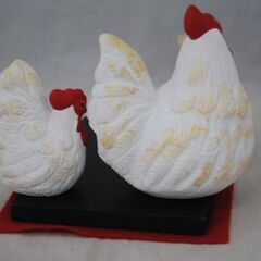 [1178] 博多人形 酉 干支 鶏 鳥 源慶作 福寿 親子 置物 工芸品の画像