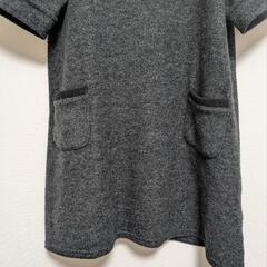美品　キーネック　チュニック　半袖ニットワンピース　グレーの画像