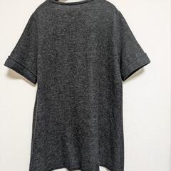 美品　キーネック　チュニック　半袖ニットワンピース　グレーの画像