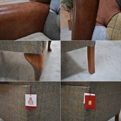 ≪yt1870ジ≫ 希少 Harris Tweed/ハリスツイード ハイバックラウンジチェア 英国製/England 猫脚/パッチワーク/ボタンダウン/クイーンアン/イングランド/アンティーク調/中古家具/宮城県仙台市 70317-19の画像
