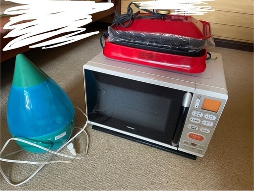 4点セット☆加湿器、ホットプレート、オーブンレンジ、洗濯カゴ