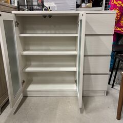 ★ジモティ割引あり★ キャビネット 木目調 アイボリー 吉川木工 茶 W(幅)90×D(奥行き)25×H(高さ)85.5cm ※クリーニング済みの画像
