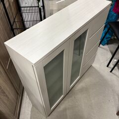 ★ジモティ割引あり★ キャビネット 木目調 アイボリー 吉川木工 茶 W(幅)90×D(奥行き)25×H(高さ)85.5cm ※クリーニング済みの画像