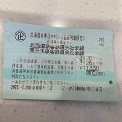 北海道&東日本パス　　残り1日券 