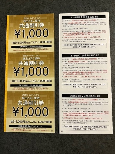 西武　1000円　共通割引券 24枚　株主優待