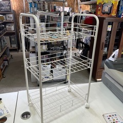 スチール&ワイヤー キャスター付 キッチンワゴン ホワイト W4...