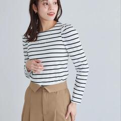 新品未使用　タグ付です　マーベラスby Pierrot　パフスリーブテレコリブカットソー　ボーダーカットソー　パフギャザースリーブ　の画像