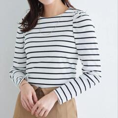 新品未使用　タグ付です　マーベラスby Pierrot　パフスリーブテレコリブカットソー　ボーダーカットソー　パフギャザースリーブ　の画像