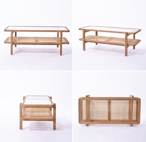 【美品】KAGOME センターテーブル ラタン×チーク無垢材