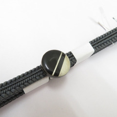 和小物 帯留め・三分紐セット 美濃焼 一粒 黒×シルバー チャコールグレー カジュアル 普段着物 伝統工芸 Mサイズ 新品 【キモノオフ野々市若松店】の画像