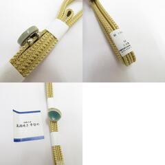 和小物 帯留め・三分紐セット 美濃焼 一粒 グリーン×シルバー マスタードイエロー カジュアル 普段着物 伝統工芸 Mサイズ 新品 【キモノオフ野々市若松店】の画像