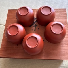 急須と湯呑セット 竹模様 木製箱付きの画像
