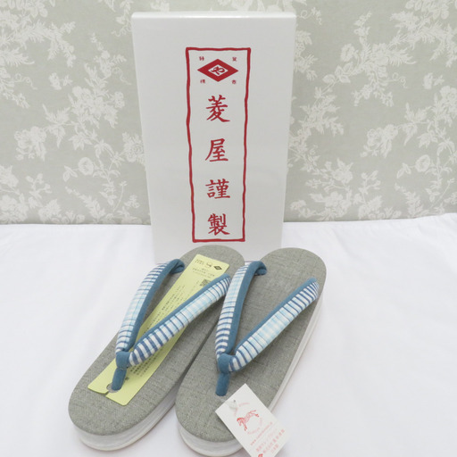 Calen Blosso (カレンブロッソ) 草履 菱屋 カレンブロッソ Calen Blosso × 優華壇 コラボ カフェぞうり Mサイズ 22.5～23.5cm適応 グレー×水色 カジュアル 履物 日本製 新品 【キモノオフ野々市若松店】
