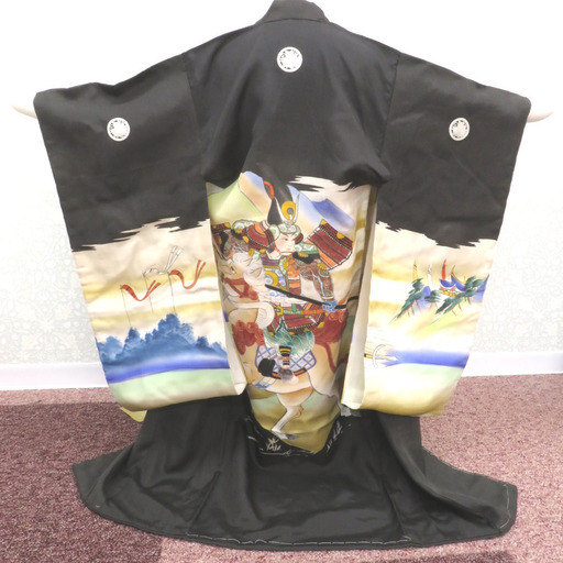子供着物 アンティーク着物 昔きもの 子供着物 男児用 一つ身 武将 馬 山 レトロファッション 身丈93cm 【キモノオフ野々市若松店】