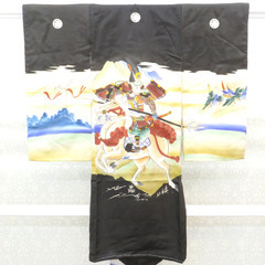 子供着物 アンティーク着物 昔きもの 子供着物 男児用 一つ身 武将 馬 山 レトロファッション 身丈93cm 【キモノオフ野々市若松店】の画像