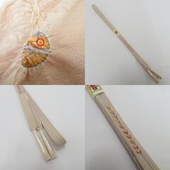 帯締め・帯揚げセット 正絹 平組 くすみピンク 鈴柄 絞り 宝尽くし 地模様 絹100% 和装小物 箱入 帯〆 Mサイズ 【キモノオフ野々市若松店】の画像