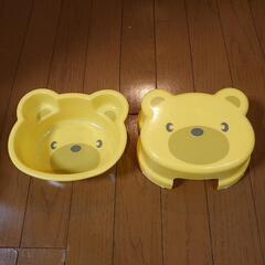 子供用　お風呂の椅子と洗面器のセット　クマさん　重ねて収納
