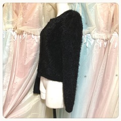 シャギーニット カーディガン 黒 防寒 ストレッチ大 トップス LLサイズOKの画像