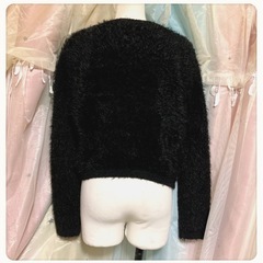 シャギーニット カーディガン 黒 防寒 ストレッチ大 トップス LLサイズOKの画像