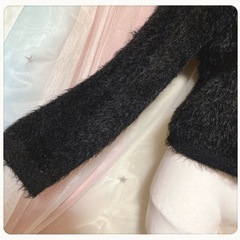 シャギーニット カーディガン 黒 防寒 ストレッチ大 トップス LLサイズOKの画像