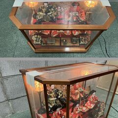 東京 久月 雛人形 ひな人形 ガラスケース 親王官女飾 オルゴール付 点灯 長井人形 幅55cm×奥行34cm×高さ45cm の画像